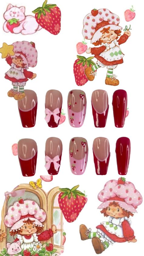 Strawberry shortcake vibes #art #nailsinspo #nailart #strawberryaesthetic #strawberryshortcakeaesthetic Fake Nails Designs, Girly Acrylic Nails, Hello Kitty Aesthetic, Hello Kitty Nails, Vibes Art, Really Cute Nails, Classy Acrylic Nails, Nail Patterns, Kawaii Nails