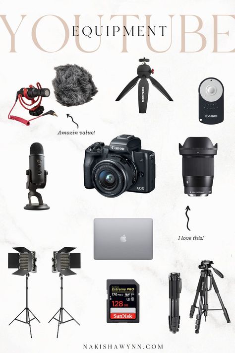 youtube equipment for beginners Channel Name Ideas, Vlogging Equipment, Youtube Channel Name Ideas, Youtube Video Ideas, Youtube Setup, Best Vlogging Camera, Film Equipment, Start Youtube Channel, Youtube Editing