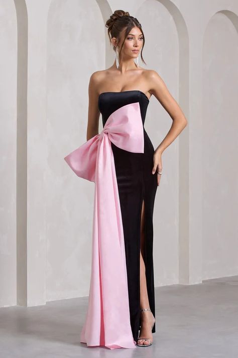 New In Shop The Hottest Trends & Newest Collections – Club L London - USA Evening Dress With Bow, Black Dress Pink Bow, Bows On Dresses, Pink Dress With Bow, Bow Decorations, Midi Bridesmaid Dress, Club L London, Oversized Pink, Outfits Fiesta