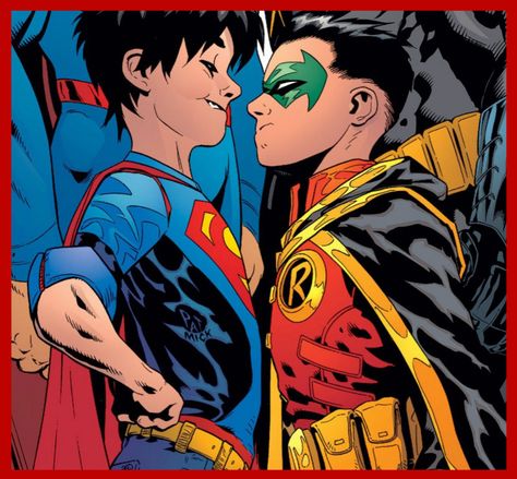 Well if it’s good enough for their mentors…  After Batman v Superman’s bodacious brawl this summer at the box office, their scrappy sidekicks decide to get in on the action, and r… Travis Moore, Jon Kent, Superhero Family, Univers Dc, The Titans, Arte Dc Comics, Dc Comics Artwork, Damian Wayne, Batman V