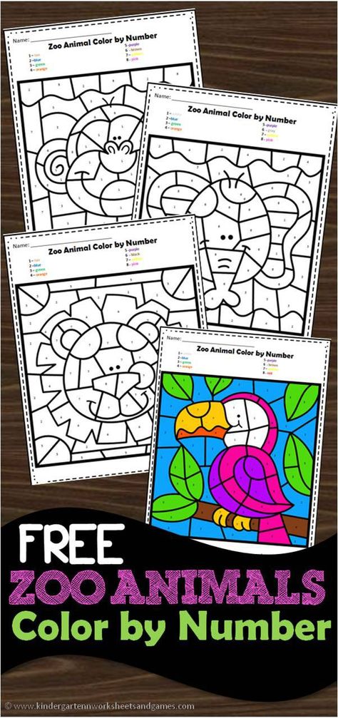 FREE Zoo Animals Color by Number Worksheets to help preschool and kindergarten age kids practice number recognition with numbers 1-10 #colorbynumber #preschool #kindergarten Number Worksheets For Kindergarten, Zoo Activities, Color By Number Printable, Kindergarten Colors, Animal Printables, Animal Worksheets, Math Activities For Kids, Fun Math Activities, Worksheets For Kindergarten