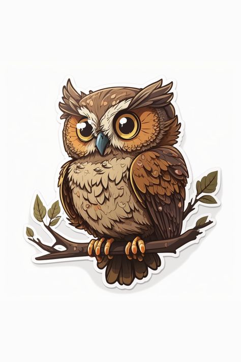 Owl Tattoo Cartoon, Elf Owl Drawing, Owl Cute Drawing, Owl Design Drawing, Owl Cartoon Drawing, Owl Illustration Art, Cartoon Owl Drawing, Cute Owl Illustration, Cute Owl Art