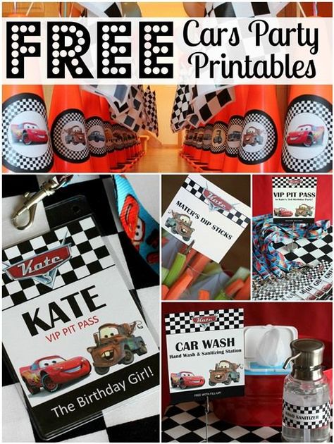 FREE Cars Birthday Party Printables - race theme (not the cartoon cars- but race checks) Lightning Mcqueen Party, Auto Party, Cars Birthday Party, Anniversaire Diy, Idee Babyshower, Disney Cars Party, Car Themed Parties, Car Birthday Theme, Disney Cars Birthday