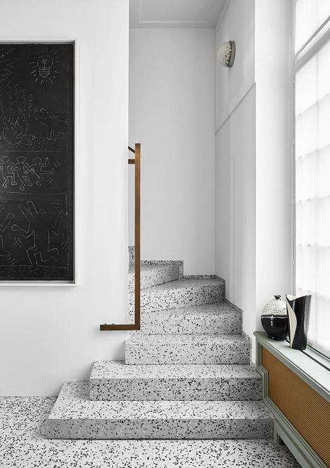 Terrazzo Stairs, Est Living, Vintage Pendant Lighting, Apartment In Paris, Contemporary Apartment, Terrazzo Flooring, Australian Homes, Paris Photos, Fireplace Design