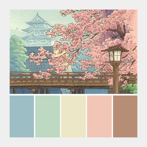 Paintings & Colour Palettes (@paintingpalettes) • Instagram photos and videos Japanese Colors Palette, Tokyo Colour Palette, Porcelain Color Palette, Japan Colour Palette, Pastel Spring Color Palette, Japanese Colour Palette, Japan Color Palette, Color Palette Landscape, Colour Palette Spring