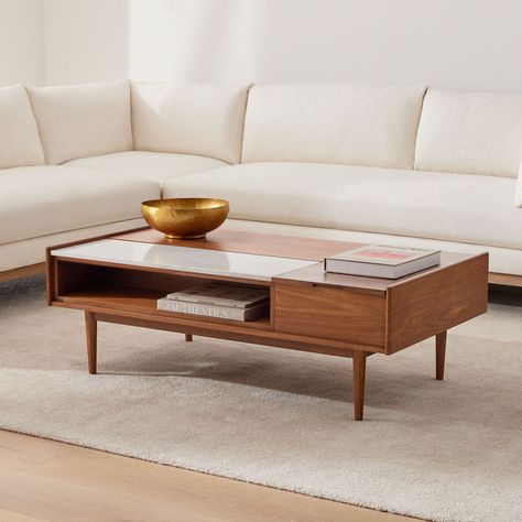 Mid-Century Pop-Up Coffee Table (48"–60") | West Elm West Elm Mid Century, West Elm Coffee Table, Mid Century Storage, Desain Furnitur Modern, Mid Century Modern Coffee Table, Mid Century Coffee Table, Walnut Coffee Table, Stylish Sofa, Marble Slab