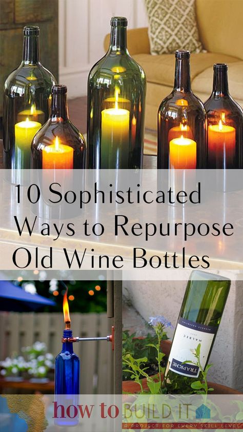 10 Sophisticated Wine Bottle Crafts | How To Build It Wine Bottles Diy, Reuse Wine Bottles, Repurposed Wine Bottles, Wine Bottle Project, Bottles Diy, Home Things, Old Wine Bottles, Recycled Wine Bottles, Empty Wine Bottles