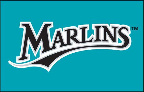 Florida Marlins Wordmark Logo (1994) - (BP) Marlins in black with silver and white outlines on teal Logos, Marlins Baseball, Minimal Shirt Design, Baseball Teams Logo, Mlb Team Logos, Florida Marlins, Wordmark Logo, Mlb Logos, Word Mark Logo