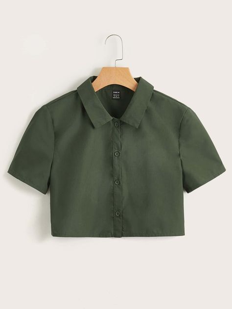 Army Green Shirt Outfit, Cropped Shirt Outfit, Army Green Outfit, Retro Vintage Outfits, Sleeve Shirt Outfit, Casual College Outfits, Outfit Layout, Plain Shirt, Stylish Work Outfits