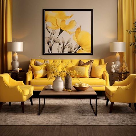 7+ Yellow Living Room Inspirations for a Lively Home Ambiance • 333+ Images • [ArtFacade] Yellow And Cream Living Room, Yellow Christmas Decorations, Living Room Decor Yellow And Grey, Christmas Decorations Minimalist, Yellow Couch Living Room Ideas, Yellow Living Room Decor, Yellow Living Room Furniture, Sunny Interior, Interior Design Yellow