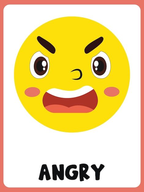 Angry face clipart flashcard | Premium Vector #Freepik #vector #angry-emoji #feelings #emotions #emoji-day Different Kinds Of Emotions, Emoji Emotions Faces, Emoji Pictures Faces, Different Emotions Faces, Feelings And Emotions Preschool, Happy Emoji Faces, Feeling Emoji, Feelings Emoji, Angry Emoji Face