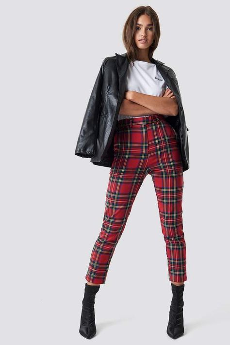 $47 Trend Tartan Suit Pants Red Check | Na-Kd // Follow Carliño Coutinho For More Women's Picks Under <$100 #shopping #women #fashion #shopthelook Check Pants Outfit, Womens Business Fashion, Outfit Closet, Plaid Pants Outfit, Tartan Suit, Red Plaid Pants, Tartan Trousers, Pant Outfits, Plaid Pant