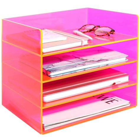 PRICES MAY VARY. Colored Acrylic: Our acrylic file organizer is made of colored acrylic material, which not only provides a strong decorative effect but also adds vibrancy to your office, home, or school environment. It helps you release from a dull work atmosphere and adds a touch of color to your workspace. Moreover, the acrylic we use is semi-transparent, allowing you to see the contents clearly and eliminating the hassle of searching for items. 4-Piece Set: The paper organizer consists of fo File Shelf, Cubicle Organization, Work Desk Organization, Organizer For Desk, School Office Decor, Acrylic Side Table, Paper Organizer, Cute Desk Accessories, Cute Office Decor