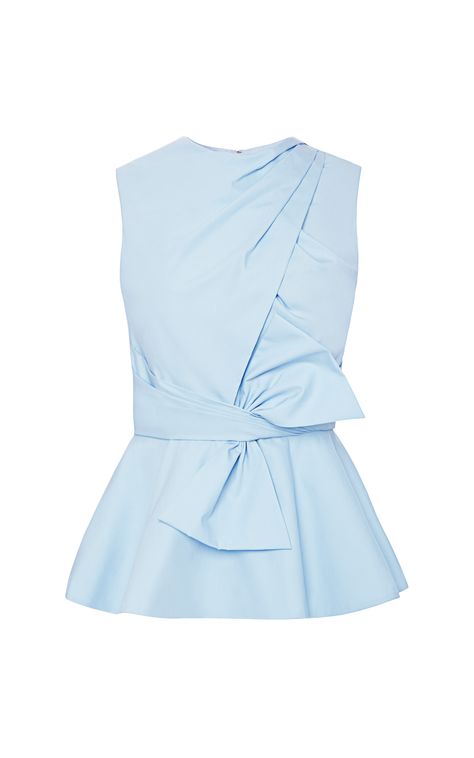 Envueltos-Bow algodón Peplum Top Prabal Gurung por - Moda Operandi Cotton Peplum Top, Áo Blu, Blue Peplum Top, Light Blue Blouse, Peplum Tops, Dress Tight, Prabal Gurung, Bow Blouse, Peplum Blouse