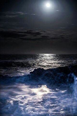 The moon shining above the night sea! Beautiful picture! Ocean Waves, Night Skies, Shoot The Moon, Belle Nature, Moon Pictures, Beautiful Moon, Moon Glow, Sea And Ocean, Beautiful World