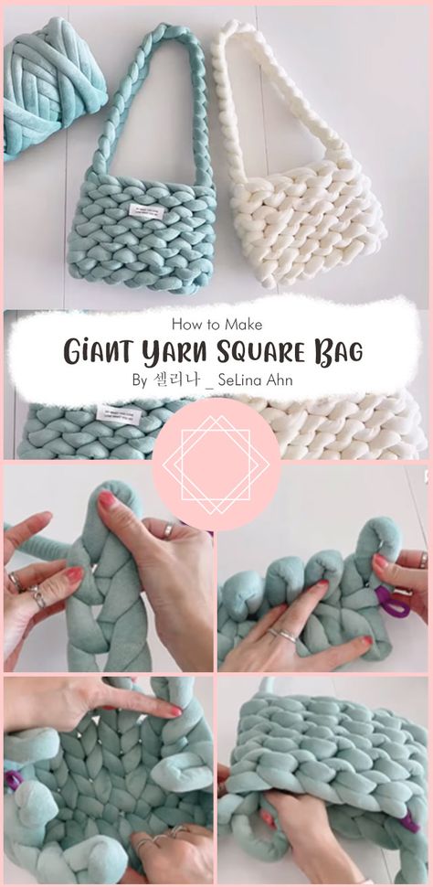 This is a simple, quick, and easy to follow tutorial for a Giant Yarn Square Bag. You can use this tutorial to make yourself a giant yarn ball bag or make one as a gift for someone special! Big Yarn Craft Ideas, Giant Yarn Bag Diy, What To Make With Chunky Yarn Crochet, Hand Crochet Tutorial, Jumbo Yarn Crochet Ideas, Crochet Big Yarn Projects, Easy Crochet Projects Chunky Yarn, Easy Things To Crochet With Chunky Yarn, Crochet Bag Big Yarns