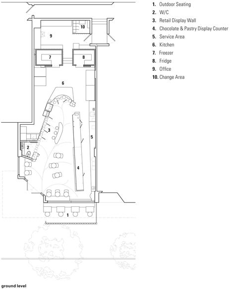 Image 13 of 13 from gallery of Thomas Haas Patisserie / Bricault design. plan Patisserie, Cafe Floor Plan, Restaurant Layout, Patisserie Design, Pastry Display, Bar Flooring, Food Retail, Canada Images, Handmade Chocolates