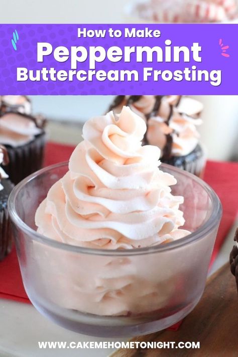 Peppermint buttercream frosting is made with crushed candy canes! Perfect for cakes and cupcakes - an easy frosting recipe for Christmas baking! Peppermint Buttercream Frosting Recipe, Easy Frosting Recipe, Peppermint Buttercream Frosting, Whipped Buttercream Frosting, Cake Me Home Tonight, Buttercream Recipes, Peppermint Buttercream, Whipped Buttercream, Buttercream Frosting Cake