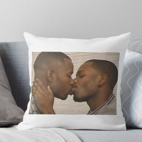 Super soft and durable 100% spun polyester Throw pillow with double-sided print. Cover and filled options. Two Black Men Kissing Meme Kissing Meme, Kiss Meme, Man Moment, Bald Men Style, People Kissing, Classy Outfits Men, Who Do You Love, Black Dude, Michael B Jordan