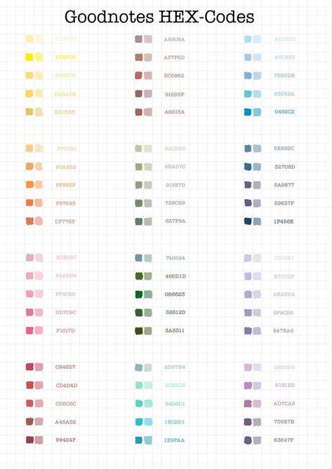 HEX codes for Goodnotes etc. | Hex colors, Hex codes, Coding Good Notes Presets, Hex Code Color Palette Pastel, Digital Planner Color Palette, Notability Color Palette, Cute Ipad Notes, Good Notes Fonts, Good Notes Ideas, Goodnote Template Sticker, I Pad Aesthetic