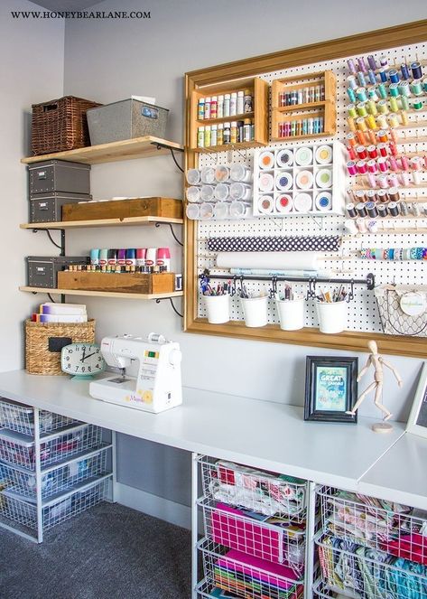 Pegboard Craft Room, Craft Room Makeover, Sewing Room Inspiration, Pegboard Organization, Coin Couture, Sewing Room Design, Dream Craft Room, Craft Room Design, Diy Craft Room