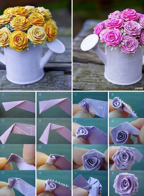 Paper flowers Paper Origami Flowers, Diy Para A Casa, Hadiah Diy, Vika Papper, Kerajinan Diy, Kraf Kertas, Origami Diy, Diy Flores, Folding Origami