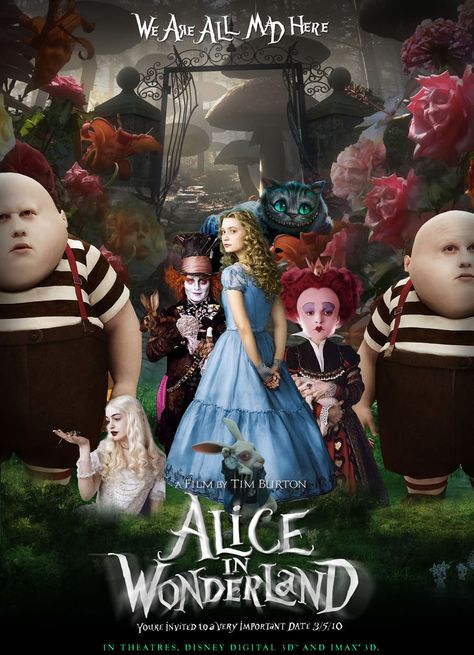 Alice in Wonderland  (2010) Joss Whedon, Alice And The Wonderland, Alice In Wonderland Poster, Disney Movie Posters, Mia Wasikowska, Tim Burton Films, Tim Burton Movie, Disney Fairy, Helena Bonham Carter