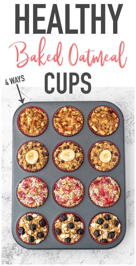 Healthy Oatmeal Muffins {4 Different Ways} | Haute & Healthy Living Oatmeal Treats, Healthy Oatmeal Muffins, Ella Vegan, Oatmeal Muffins Healthy, Baked Oatmeal Healthy, Healthy Oatmeal Recipes, Plats Healthy, Baked Oatmeal Cups, Oatmeal Muffins