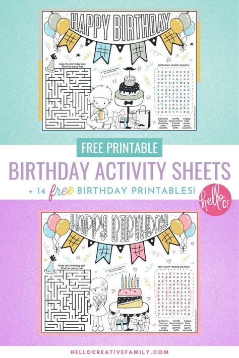 Birthday Placemats Free Printable, Birthday Activity Sheet, Free Printable Birthday Games, Diy Birthday Button, Robot Activities, Placemat Ideas, Printable Placemat, Free Birthday Printables, Birthday Sleepover