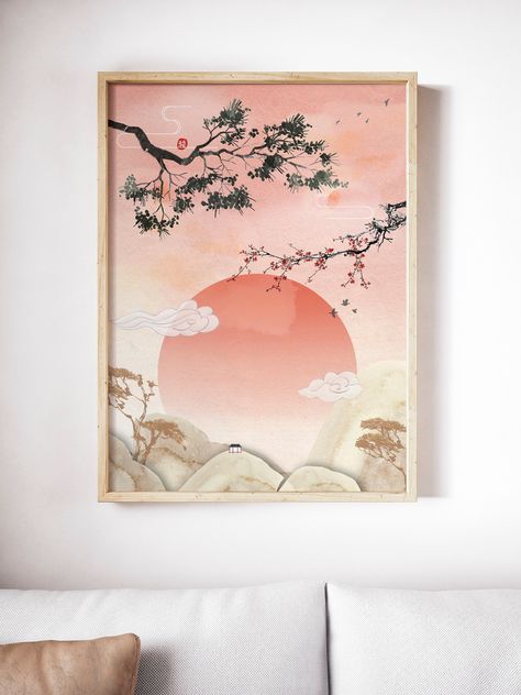 Korean Art, Asian Art, Asian art print, Asian art poster, Korean art print, Korean art poster Asain Wall Art, Korean Aesthetic Painting, Japanese Inspired Wall Art, Korean Wall Art Aesthetic, Korean Painting Ideas, Korean Painting Aesthetic, Korean Culture Art, Korean Artwork, Wall Painting Frames