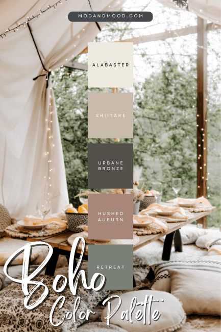 Boho Aesthetic Color Palette Inspiration for 2023 (Plus 28 Paint Colors to Use!) - Mod & Mood Aesthetic Color Palette, Color Palette Inspiration, Aesthetic Color, House Color Palettes, Palette Inspiration, Diy Casa, House Color Schemes, Sherwin Williams Paint Colors, Boho Aesthetic