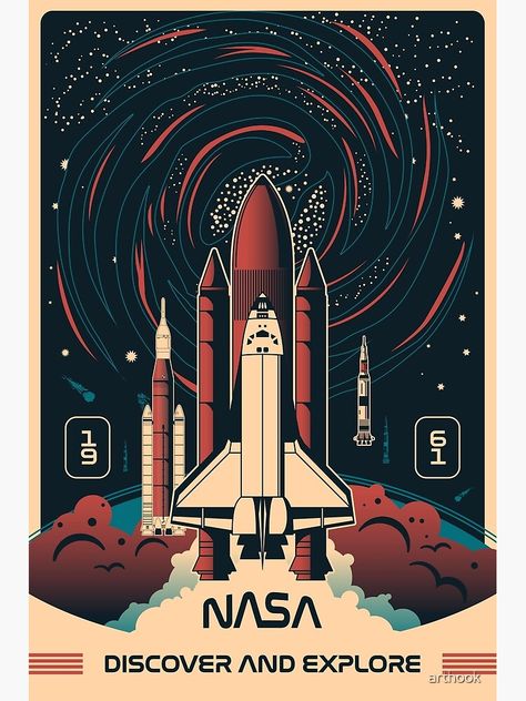 "Nasa - Discover and Explore" Poster for Sale by arthook | Redbubble Explore Poster, Retro Space Posters, Nasa Retro, Vintage Space Poster, Art Spatial, Space Travel Posters, Space Banner, Nasa Wallpaper, Astronomy Poster