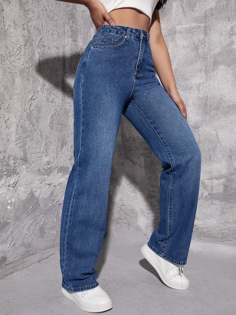 High Waist Wide Leg Jeans, Moda Denim, Estilo Denim, Womens Fashion Jeans, Mode Jeans, Moda Jeans, Denim Patterns, School Looks, Straight Leg Denim