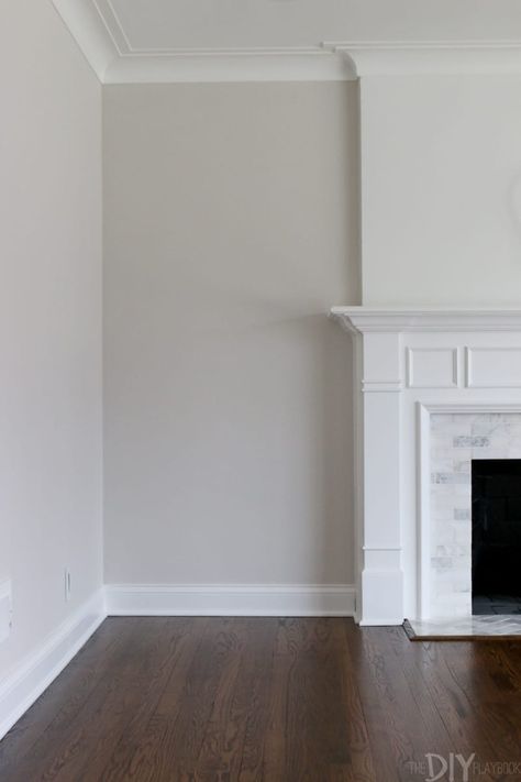 Gray Walls Dark Wood Floors, White Walls White Trim Dark Floors, Dark Floors And White Walls, Dark Flooring Wall Color, Dark Flooring White Walls, Wall Paint Dark Floors, Light Gray Walls Dark Floors, Dark Floors Beige Walls, Dark Wood Floors And White Walls