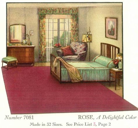 1930's bedroom - love the rug!!! 1930s Bedroom Ideas, 1930 Interior Design, 1930s Bedroom, 1930s Interior Design, 1930s Home Decor, 1930s House Interior, 1920s Home Decor, 1920s Interior, 1940s Home