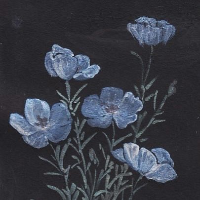 Flowers, Black, Blue Flowers, Oil Painting, Blue