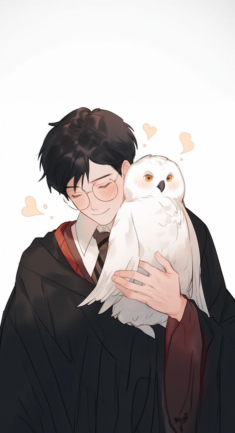 Harry And Hedwig Fan Art, Hedwig Wallpaper, Harry Potter Hedwig Drawings, Harry Potter Wallpaper Harry Potter Wallpaper Aesthetic, Harry Potter Owl Drawing, Hedwig Drawing, Harry Potter Fanart Harry Fan Art, Harry Potter And Hedwig, Harry And Hedwig