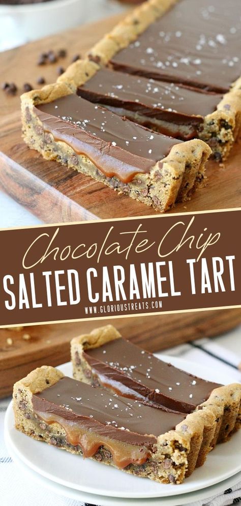 Salted Caramel Chocolate Dessert, Fudge Tart Recipes, Fun Homemade Desserts, Chocolate Chip Tart, Desserts With Chocolate And Caramel, Easy And Fun Desserts To Make, Fun Desserts For A Party, Recipes With Salted Caramel Chips, Fall Desserts Caramel