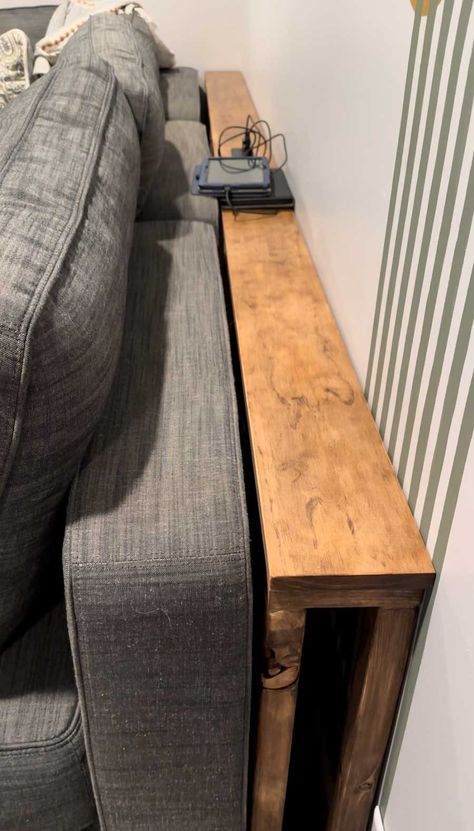 Diy Sofa Table Behind Sectional, Charging Table Behind Couch, Narrow Behind The Couch Table, Narrow Sofa Tables, Small Table Behind Sofa, Small Table Behind Couch, Long Table Behind Couch, Table Behind Couch Diy, Diy Console Table Behind Couch