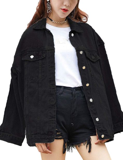 Oversized Black Denim Jacket, Plain Jeans, Pink Denim Jacket, Long Denim Jacket, Biker Coat, Baggy Denim, Oversized Jean Jacket, Distressed Jean Jacket, Casual Tunics