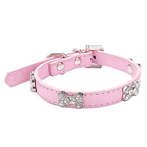 Neonr 6 Bling Crystal Into Bones Rhinestone Shape with PU Leather Simulation Leash Dog Cat CollarPink * For more information, visit image link. (This is an affiliate link) Flower Cat Collar, Bling Dog Collars, Cat Tie, Dog Chain, Collar Details, Dog Light, Leather Dog Leash, Dog Collar Tags, Small Dog Collar