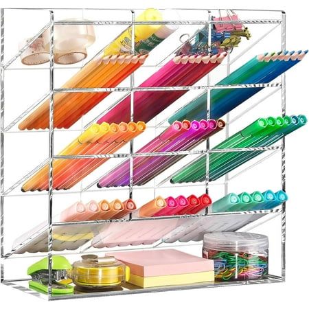 Acrylic Vertical Marker Organizer for 150 Markers - Space-Saving Desktop Organization Solution - Clear Large Pen Holder Stand - Perfect for Office Supplies & Art Materials Color: Yellow. Organisation, Marker Organizer, Pencil Holder For Desk, Kids Desk Organization, Art Supply Storage, Pencil Holders For Desk, Supply Storage, Stationary Organization, Art Supplies Storage