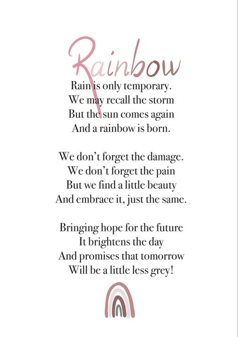 Look For Me In Rainbows Poem, Poems About Rainbows, Rainbow Meaning Quotes, Prayer For Miscarried Baby, 1 In 4 Pregnancy Loss, Quotes About Miscarriages, Meaning Of Rainbows, Miracle Baby Quote, Rainbow Baby Tattoo