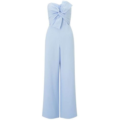 Miss Selfridge PREMIUM Blue Bow Front Jumpsuit (150 BRL) ❤ liked on Polyvore featuring jumpsuits, jumpsuit, blue, jump suit, blue wide leg jumpsuit, blue jumpsuits, miss selfridge and bandeau jumpsuit Pastel Blue Jumpsuit, Blue Jumpsuits Outfit, Jumpsuit Outfit Wedding, Light Blue Jumpsuit, Summer Weddings Bridesmaids, Bridesmaids Jumpsuits, Light Blue Bridesmaid, Bandeau Jumpsuit, Jumpsuit Wide Leg