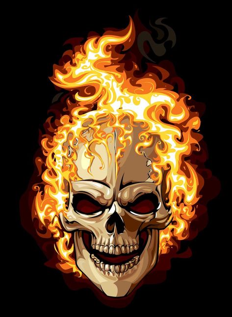 Black, Burning Skull, Skull Wallpaper, Black Background, Stock Vector