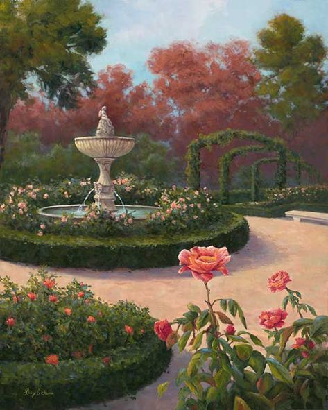 Croquis, Rose Garden Drawing Art, Rose Garden Drawing, Rose Garden Aesthetic, Retiro Park Madrid, Rose Garden Art, Park Drawing, Retiro Park, Park Painting