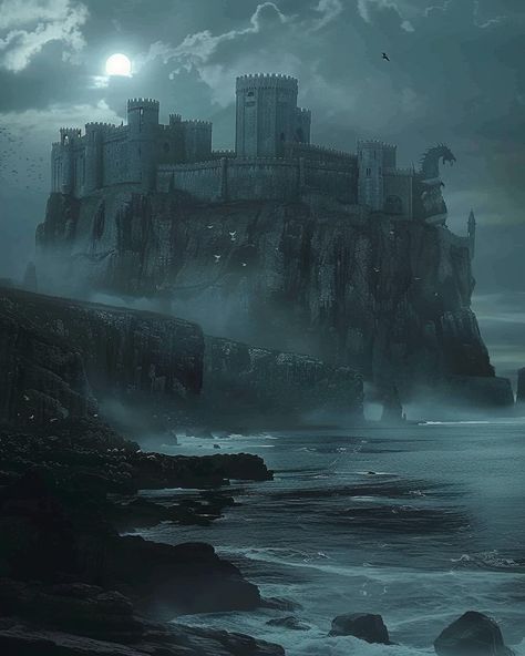 Dragonstone | Instagram Ghost Ship Art, Fairytale Houses, Dark Castle, Asoiaf Art, Castle Aesthetic, Dragon City, Castle Garden, Fantasy Castle, Fantasy City