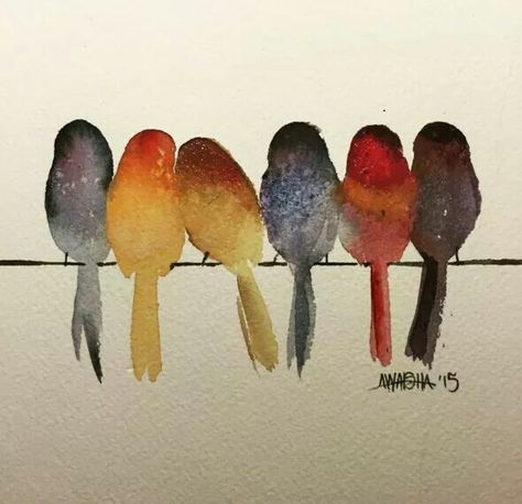 Watercolor birds on a line                                                                                                                                                      More                                                                                                                                                     More Art, Birds