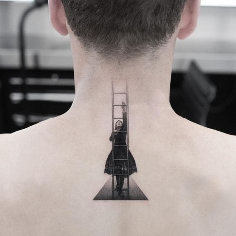 3d Tattoos, Neck Tattoos, Dapper Tattoo, Ladder Tattoo, Oscar Akermo, Illusion Tattoo, David Tattoo, Prințese Disney, 흑백 그림