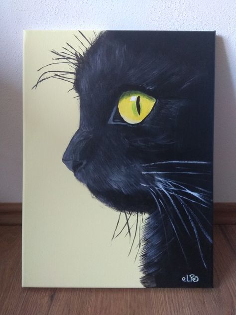 acrylic painting, canvas Easy Cat Acrylic Painting, Black Cat Canvas Painting, Cat Canvas Art, Acrilic Paintings Animals, Painting Cats Acrylic, Black Cat Painting Acrylic, Pinturas Acrilicas Cuadros Ideas, Acrylic Animal Paintings Easy, Cat Acrylic Painting Easy